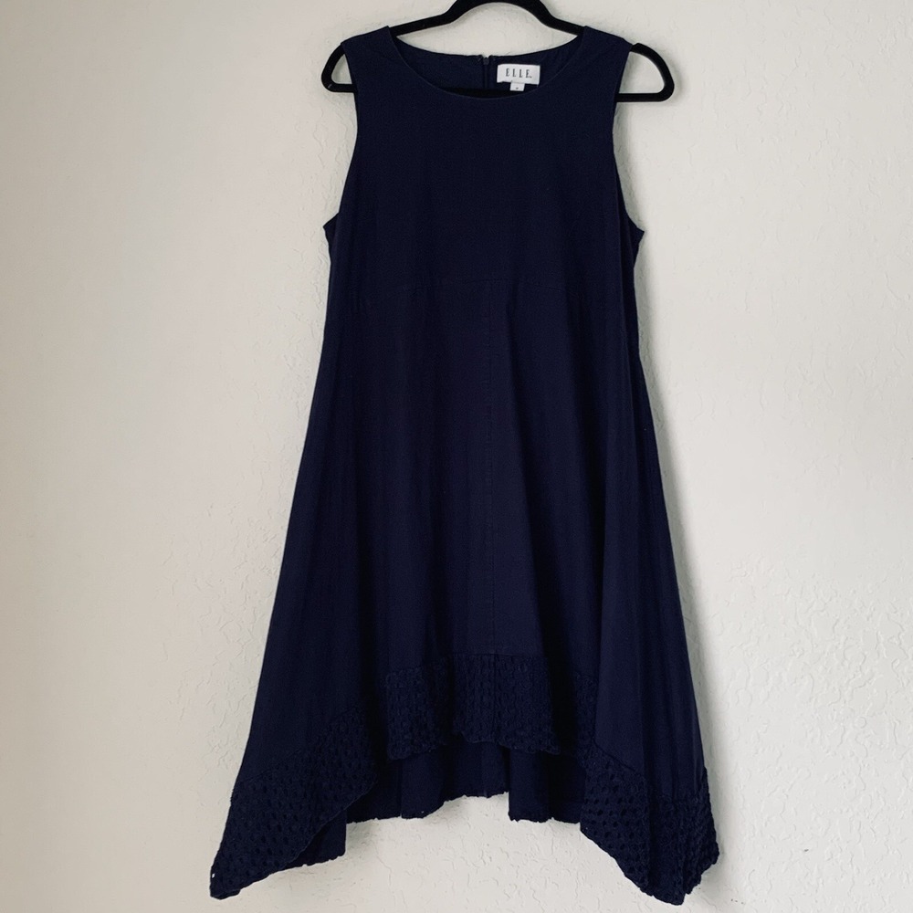 Elle Dress Women 12 Navy Blue Sleeveless Sharkbite Nautical Preppy Cocktail‎